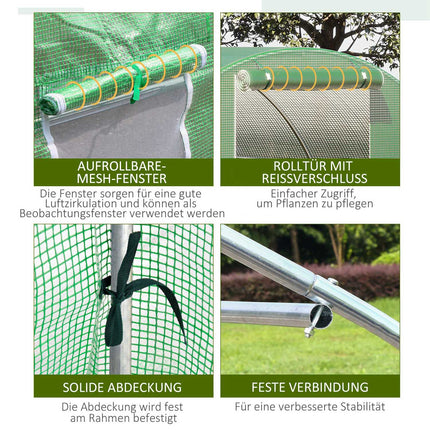 Begehbarer Gewächshaus-Folientunnel 4,5x3m, 6 Fenster, frostbeständig