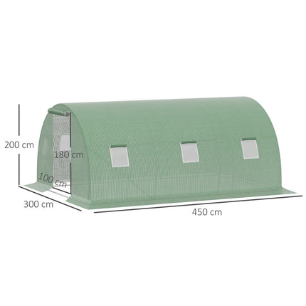 Begehbarer Gewächshaus-Folientunnel 4,5x3m, 6 Fenster, frostbeständig