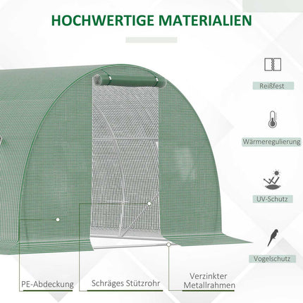 Begehbarer Gewächshaus-Folientunnel 4,5x3m, 6 Fenster, frostbeständig