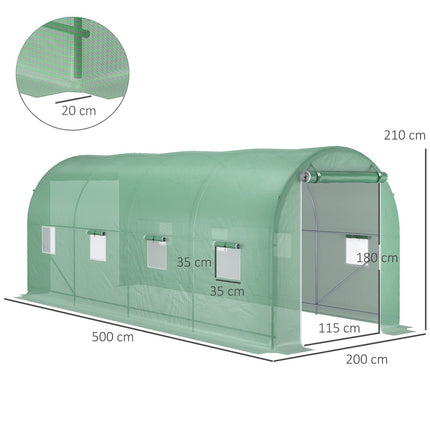 Folientunnel-Gewächshaus mit Fenster, grün, 5x2x2,1m