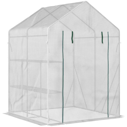 Walk-In tomato greenhouse, 4 shelves, steel frame, 143x143x195 cm