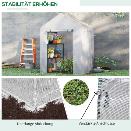 Walk-In tomato greenhouse, 4 shelves, steel frame, 143x143x195 cm