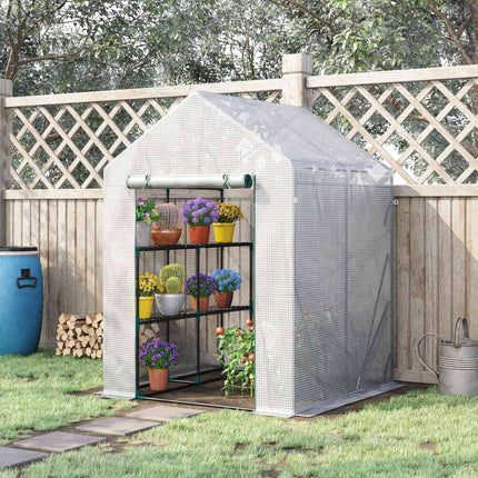 Walk-In tomato greenhouse, 4 shelves, steel frame, 143x143x195 cm