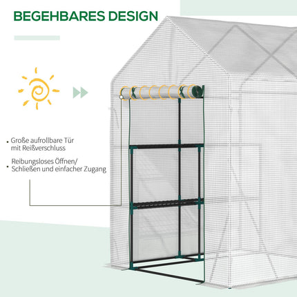 Walk-In tomato greenhouse, 4 shelves, steel frame, 143x143x195 cm