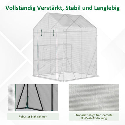 Walk-In tomato greenhouse, 4 shelves, steel frame, 143x143x195 cm