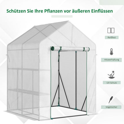 Walk-In tomato greenhouse, 4 shelves, steel frame, 143x143x195 cm