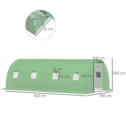 Begehbares Foliengewächshaus 6x3m, Frostschutz, Stahlrahmen