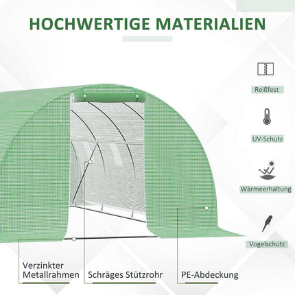 Begehbares Foliengewächshaus 6x3m, Frostschutz, Stahlrahmen