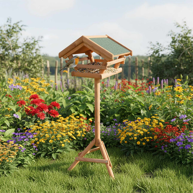 Fir Wood Bird Feeder with Stand – Weatherproof