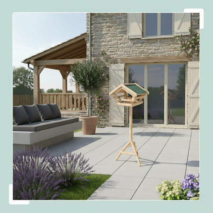 Fir Wood Bird Feeder with Stand – Weatherproof