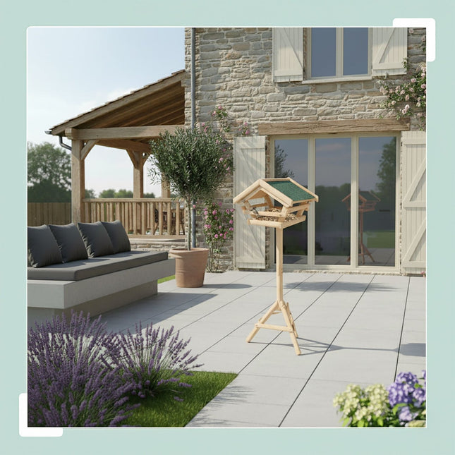 Fir Wood Bird Feeder with Stand – Weatherproof