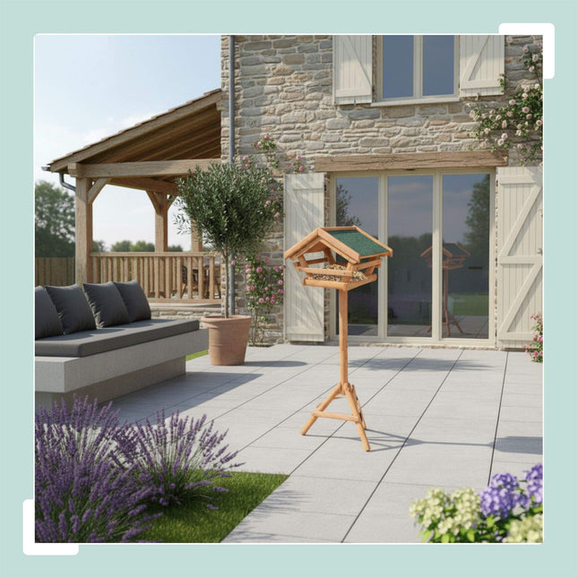 Fir Wood Bird Feeder with Stand – Weatherproof