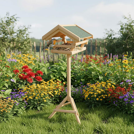 Fir Wood Bird Feeder with Stand – Weatherproof