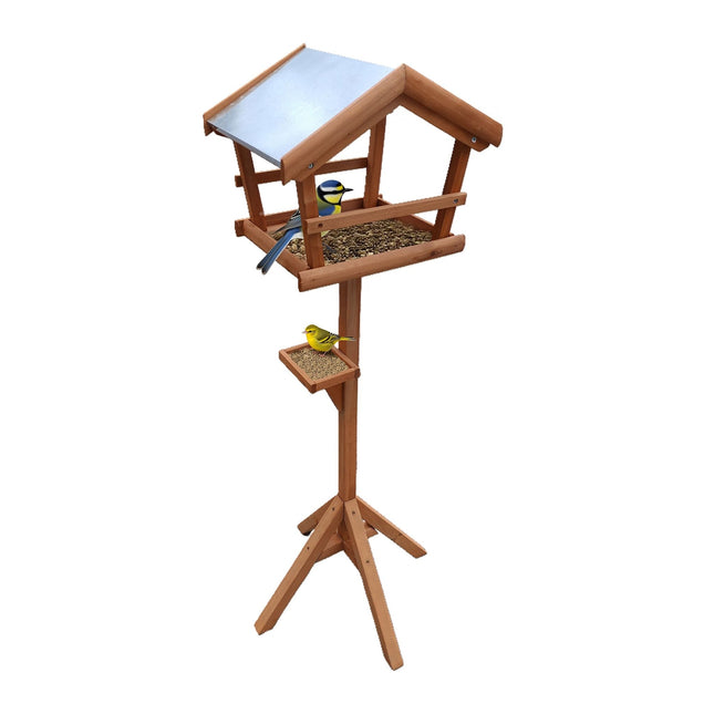 Fir Wood Bird Feeder with Stand – Weatherproof Roof