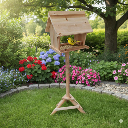 Fir Wood Bird Feeder with Tall Stand