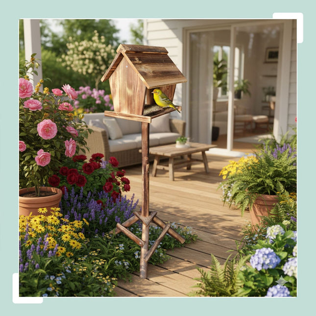 Fir Wood Bird Feeder with Tall Stand