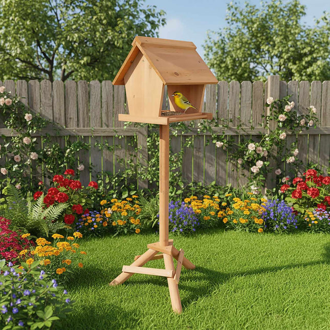Fir Wood Bird Feeder with Tall Stand