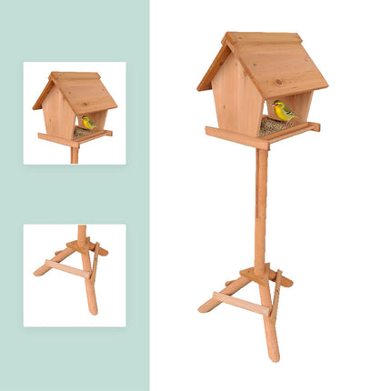 Vogelfutterhaus aus Tannenholz mit hohem Ständer