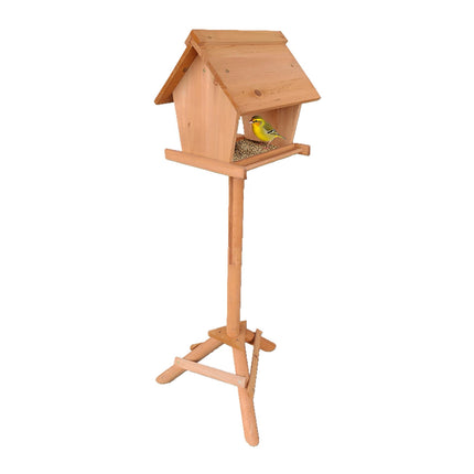 Vogelfutterhaus aus Tannenholz mit hohem Ständer