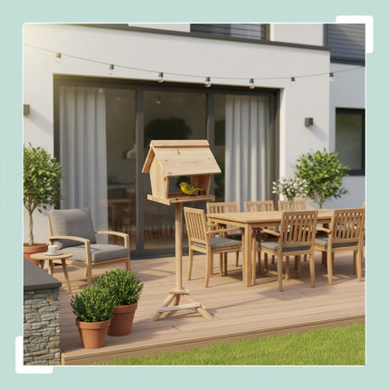 Fir Wood Bird Feeder with Tall Stand