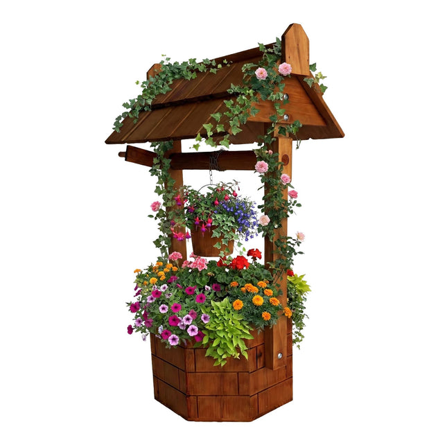 Fir-Wood Garden Fountain with Crank and Bucket