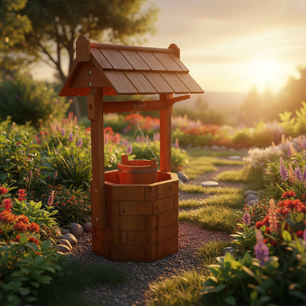 Gartenbrunnen "Tannenholz" mit Kurbel und Eimer