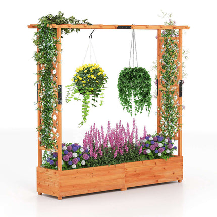 Fir Wood Planter Box with Trellis and Roof, Orange