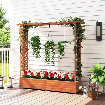 Fir Wood Planter Box with Trellis and Roof, Orange