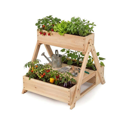 Fir Wood Planter Stand with 3 Boxes and Open Shelf, 75 kg Capacity, Natural