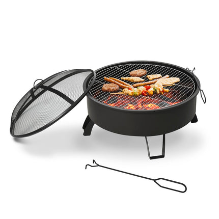 Feuerschale & BBQ Grill mit Funkenschutz, schwarz Ø76 cm