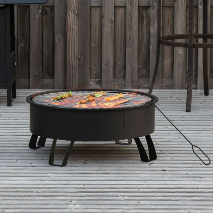 Feuerschale & BBQ Grill mit Funkenschutz, schwarz Ø76 cm