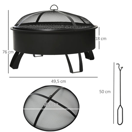 Feuerschale & BBQ Grill mit Funkenschutz, schwarz Ø76 cm