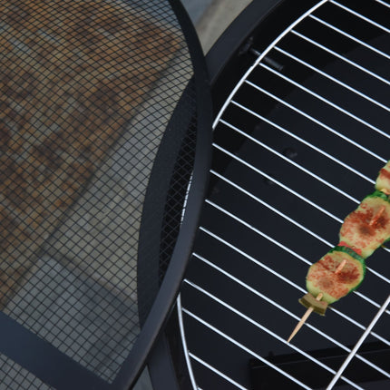 Feuerschale & BBQ Grill mit Funkenschutz, schwarz Ø76 cm