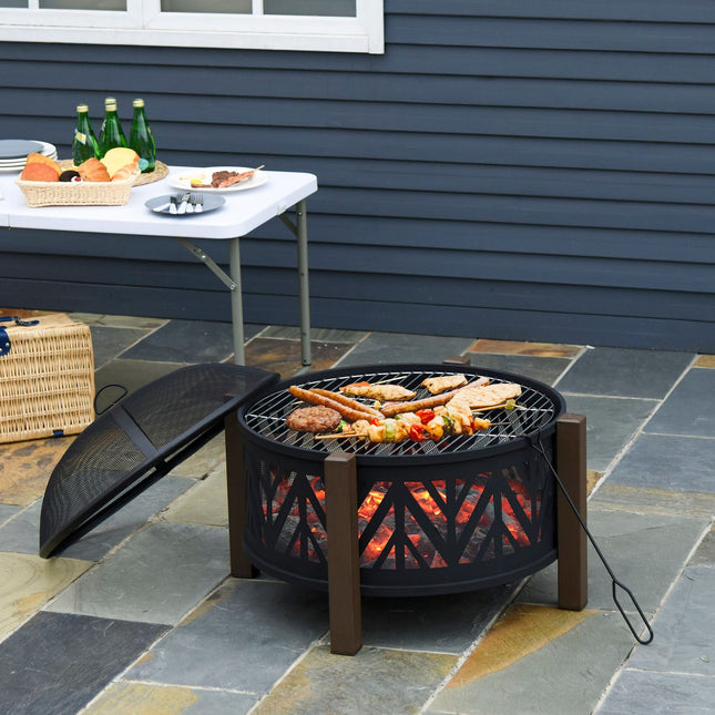 Feuerschale Grill & Feuerkorb mit Funkenschutz, 78x60cm
