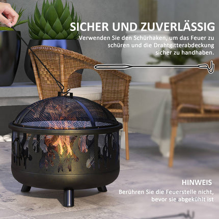 Feuerschale mit Funkenschutz & Grillrost - Metall, Ø61cm