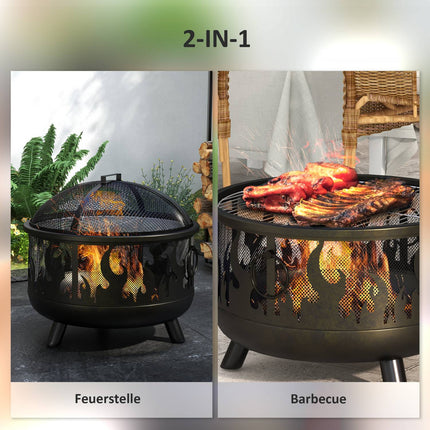 Feuerschale mit Funkenschutz & Grillrost - Metall, Ø61cm