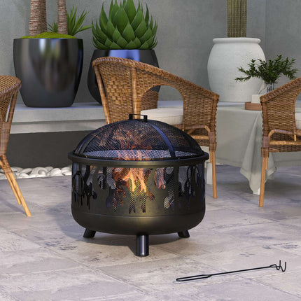 Feuerschale mit Funkenschutz & Grillrost - Metall, Ø61cm