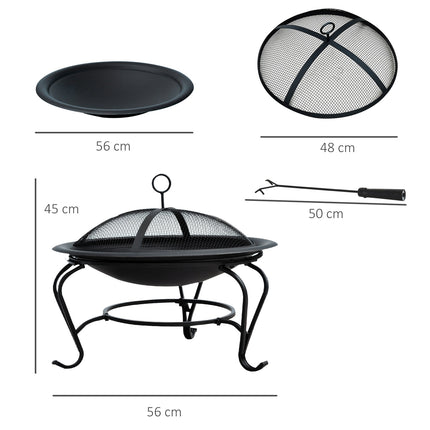 Feuerschale Feuerkorb mit Funkenschutz, Metall, 70,5x40 cm