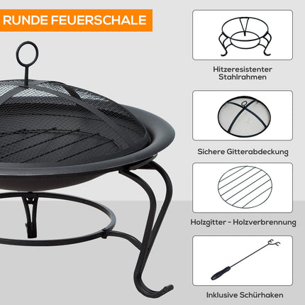 Feuerschale Feuerkorb mit Funkenschutz, Metall, 70,5x40 cm