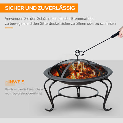 Feuerschale Feuerkorb mit Funkenschutz, Metall, 70,5x40 cm