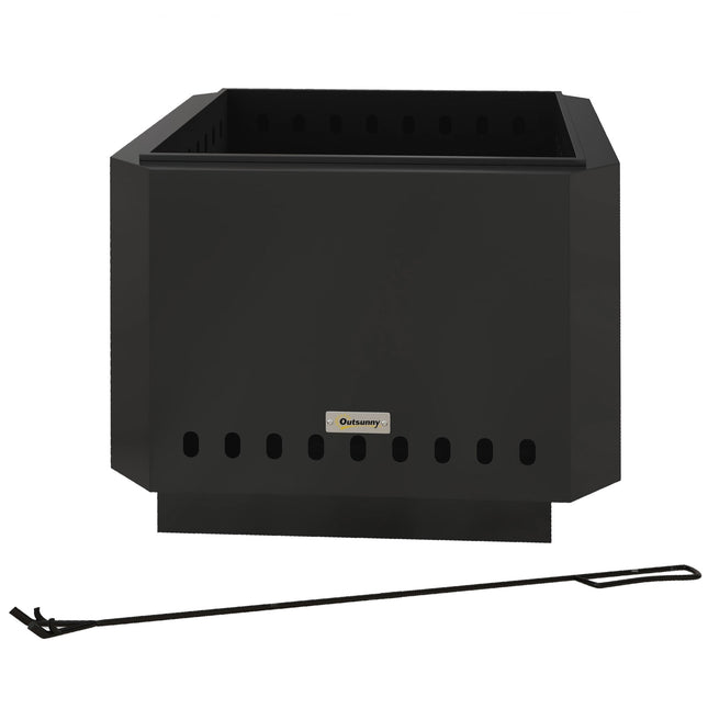 Smokeless square fireplace, black metal, with poker tool