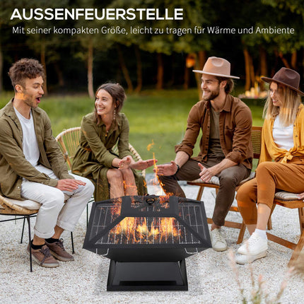Feuerschale mit Grill & Funkenschutz, Stahl, 45x45x34 cm