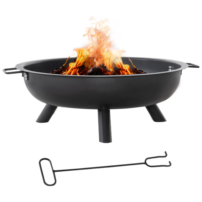 Feuerstelle aus Stahl mit Schürhaken - Rund, Schwarz, 79cm