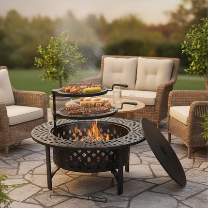 Fire Bowl with 2 Adjustable Swivel Grates