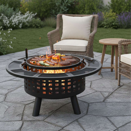 Fire Bowl with 360 Swivel Grill and Poker
