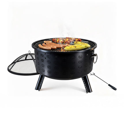 Fire Bowl with Grill Rack – Diamond Pattern, Black