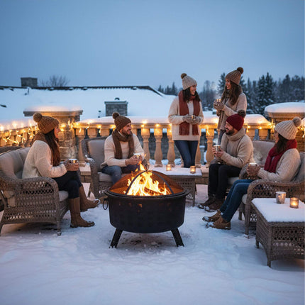 Fire Bowl with Grill Rack – Diamond Pattern, Black