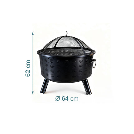 Fire Bowl with Grill Rack – Diamond Pattern, Black