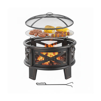 Feuerschale mit Grillrost und Funkenschutz für den Garten