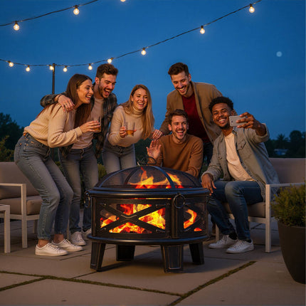 Feuerschale mit Grillrost und Funkenschutz für den Garten